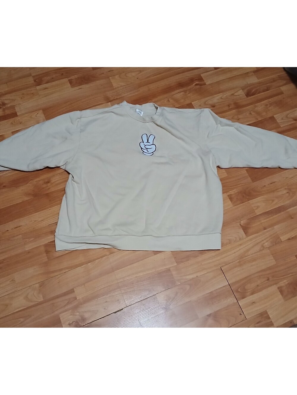 Disney Parks Mickey Mouse Peace Sign Beige Tan Pullover Sweater Sweatshirt 2XL
